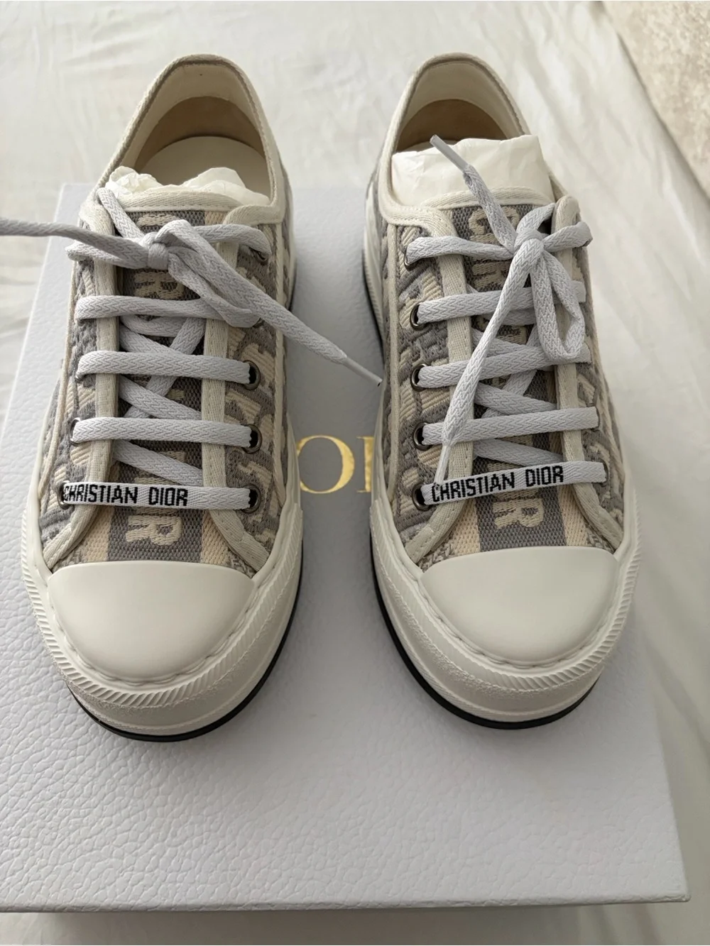 Brand new Walk'n'Dior Platform Sneaker, Stone Gray Oblique Embroidered Cotton